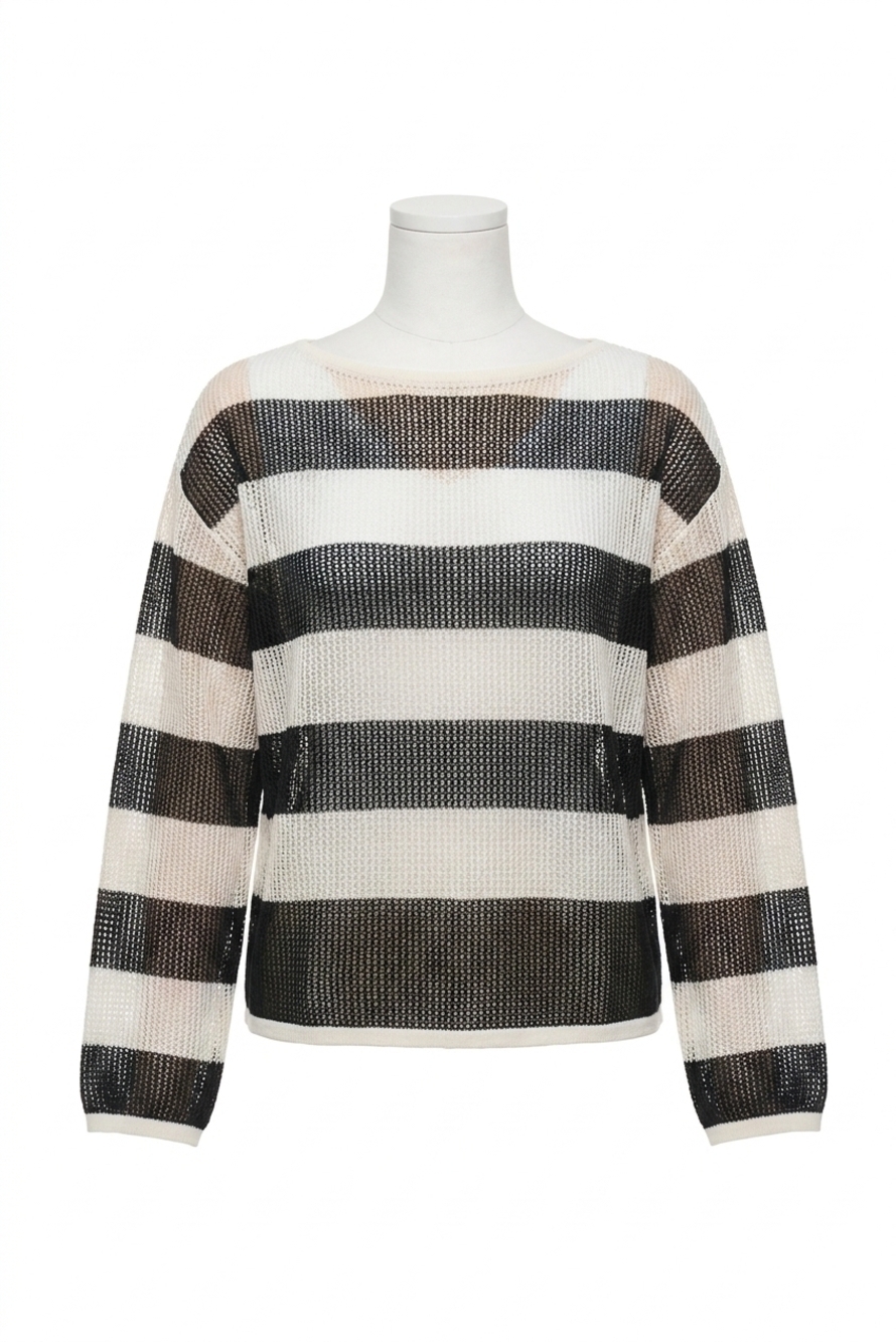 NEW JOSEPH RIBKOFF sweater knit pullover top in vanilla/black stripe